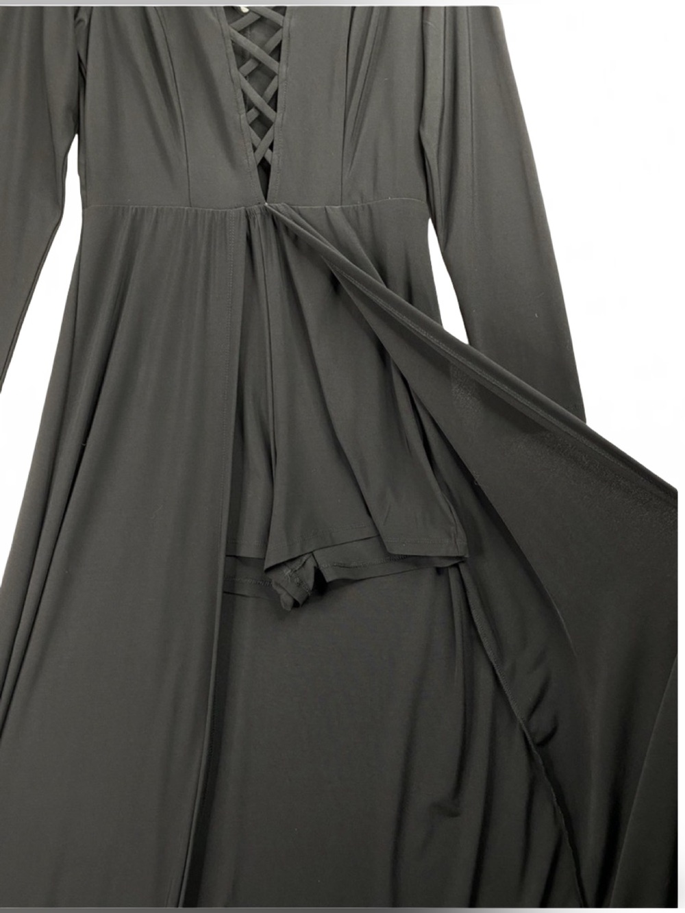 VENUS‎ Black Maxi Romper Dress V-Neck Overlay w/Shorts, XS NWOT